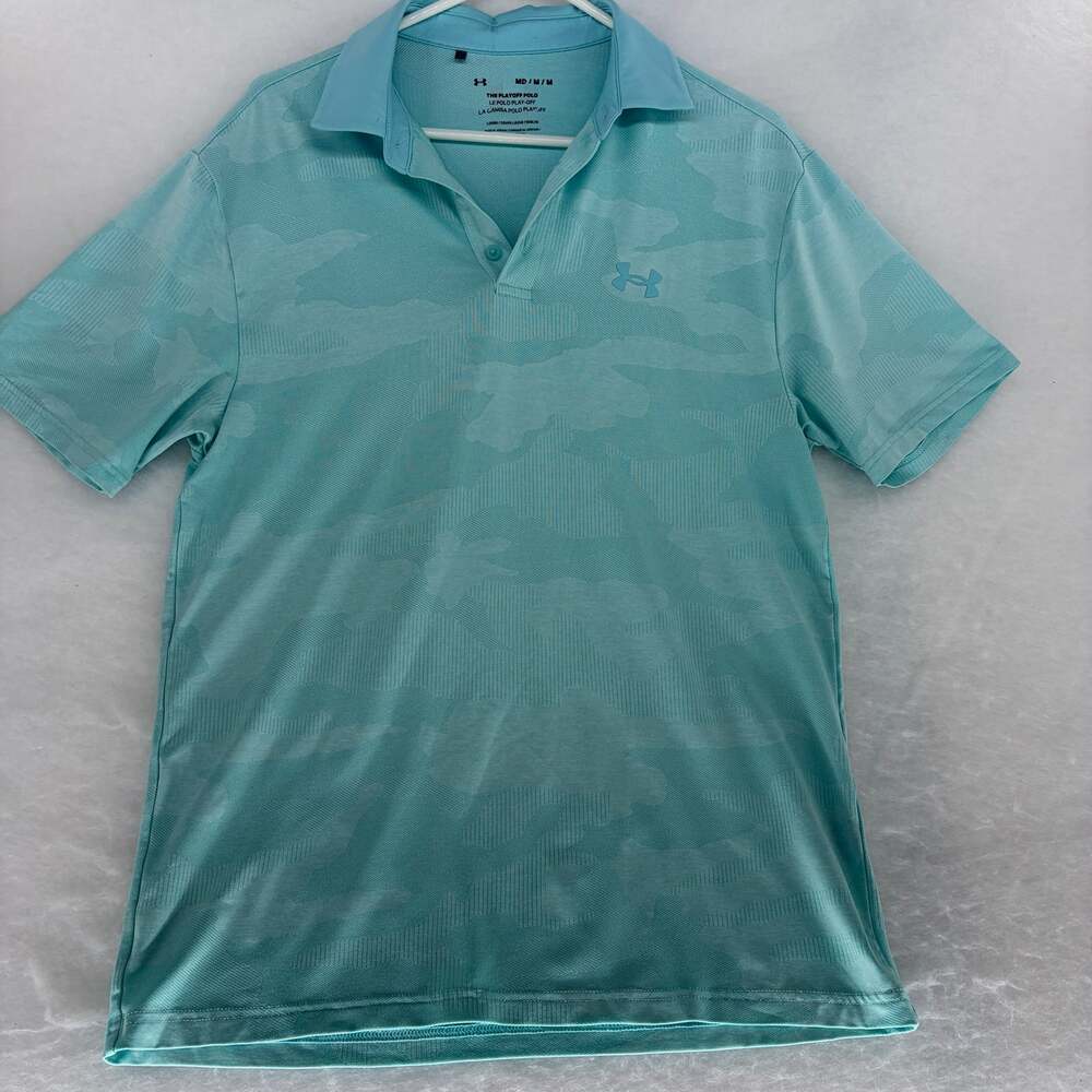 Under Armour Playoff Polo Camo Jacquard Aqua Golf Shirt Men’s M